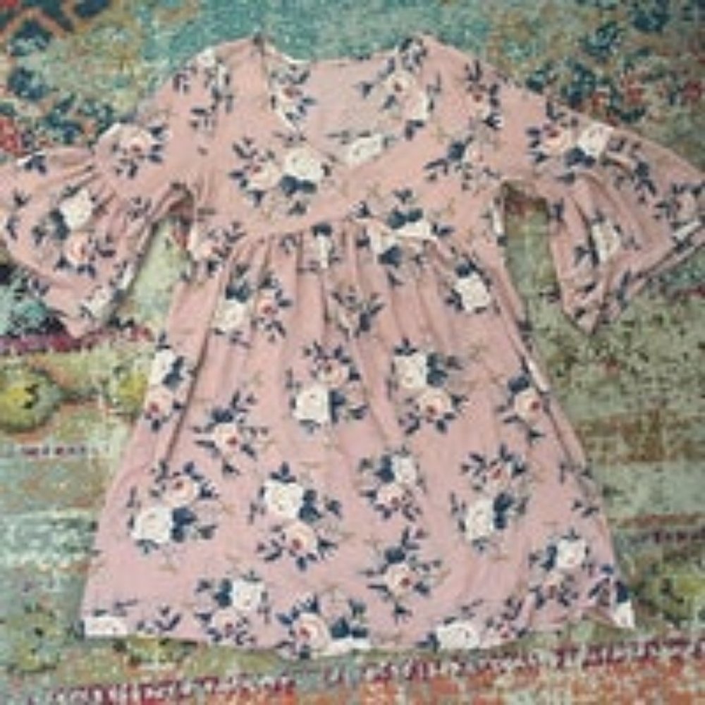 Pink Bell Sleeved Floral Dress
